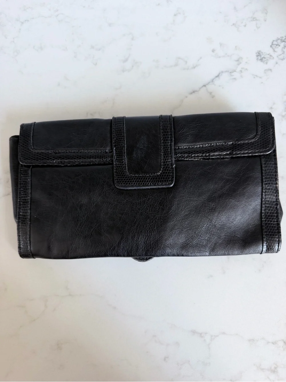 Vintage Y2K Black Women's Leather Clutch with Buckle Detail